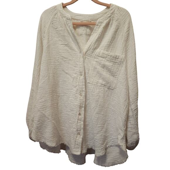 Aerie Size Medium White Gauzy Button Down Peasant Boho Soft Blouse EUC - Picture 1 of 4